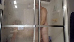 Married couple engages in sexual activities in the shower with the use of sex toys and butt plugs