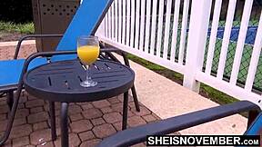 Why strip naked by the pool, hot ebony MsNovember?
