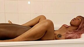 Busty ebony woman's solo jump session