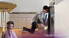 Cartoon porn video of a stepmom trapped in the laundry room and pleasured by a large penis