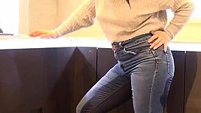 Wetting in denim trousers