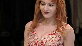 A petite girl in red dress and heels gets a hot blowjob and doggy style action on prom night