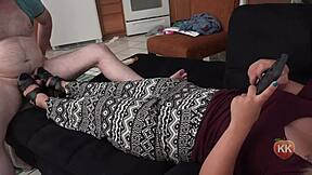 How does a shoejob turn into an intense footjob on the phone?