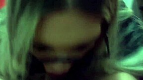 Gabriela's blonde gives a blowjob and takes cum in her mouth in retro video