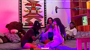 Interracial couples engage in 4some and swinger fun
