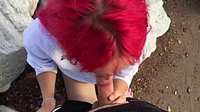 Outdoor oral sex on a European beach with ejaculation in mouth