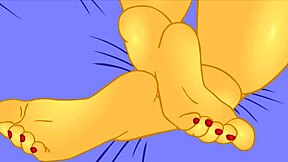 Melanie, a seductive mature with a big ass, gives a vigorous foot job to a hard penis