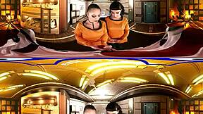 Space-themed threesome with Fallon West and Olive Glass in a hardcore VR experience
