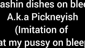 Cleaning the kitchen while humming Eat me parody song