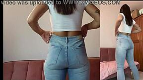 Denim-clad cutie with big tits and booty