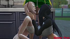 Sakura and Hinata discuss their sexual preferences with Naruto, leading to a threesome and anal sex on a table