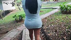 Outdoor Exhibitionist Flashes Big Tits and Ass in Tight Dress