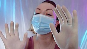 Intimate close-up of a sexy neighbor in surgical gloves and mask - SFW video