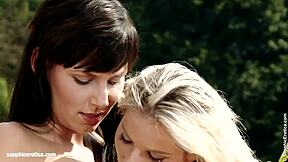 Two women indulge in sensual cunilingus and fingering in lesbian love porn