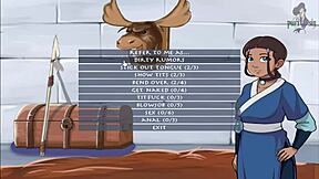 Sexy brunette Avatar character trains in game