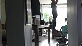 Voyeuristic pleasure: Amateur milf indulges in self-pleasure and blowjob for electrician fantasy