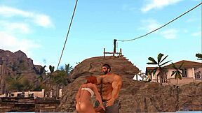 Muscular cam performer Heyward meets fortunate beach visitor