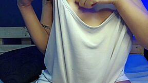 Lovely natural breasts with hard nipples in homemade video