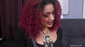 Redheaded ebony woman dominates muscular man with anal play