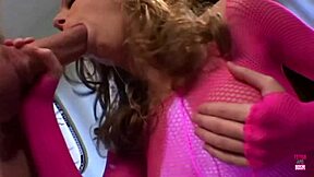Blonde babe gives enthusiastic blowjob before getting doggy style and cum in mouth