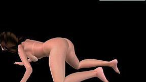 A new animated 3D cartoon girl showcases seductive poses in various positions