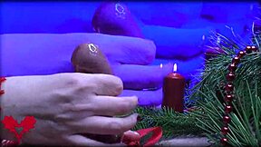 Mrs. Santa's sensual handjob and toy play for her lucky hubby