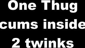 Two burly men dominate a slender twink in a steamy threesome