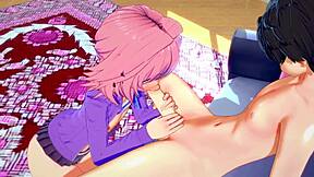 Gay sissy manga game with Asian male and European daddy in blowjob and anal action