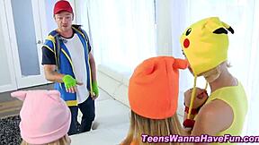 Real amateur teens get cum inside while wearing costumes
