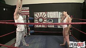 Sensual strapon action with ball play and mixed wrestling moves