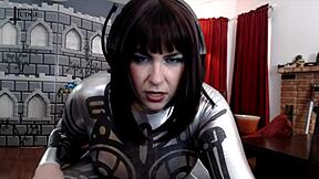 Janebots' captive foot bitch with Jane Judge robot in maledom