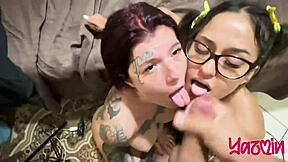 Slutty girls have intense orgasms and love cum on their pretty faces
