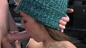Huge-chested amateur gives a blowjob and gets fucked outside