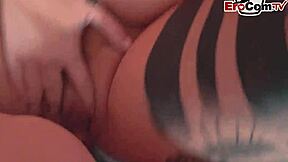 A German lady with large breasts, a tattooed BBW, and an escort visits a user at his home in first-person perspective.