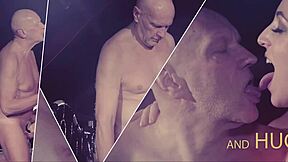 A bald man enjoys a threesome with two young amateur girls, receiving oral and vaginal pleasure