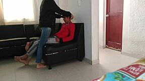 Small stepsis gives a messy blowjob after trying on my mask