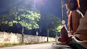 Daring solo pleasure near a stunning stranger at the bus stop and beyond