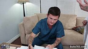 Gay men with tattoos having intense sex