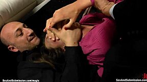 Hairy Brunette Babe Bound and Gagged for Rough Double Penetration in Kinky Group Session