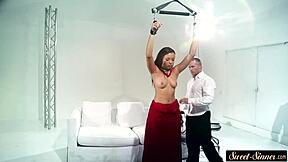 Beautiful ebony teen receives intense face-fucking and rough pounding