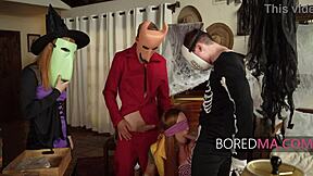 Halloween family fun with mature ladies Evie Christian and Sophia Locke