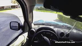 Young girl with glasses gives a hard blowjob and rides on top for money