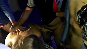 Mexican beauty gets covered in cum in wild gang bang