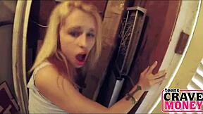 Young blonde gets fucked hard and takes a messy cumshot on her small tits