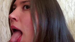 Fetish tongue play with Ananta Shakti sucking dildo for kinky teen 18+ fun