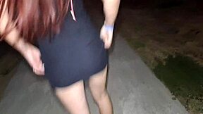 Married woman reveals her bare buttocks in public outdoors