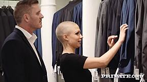 Bald beauty Gabi Gold gives a deepthroat blowjob and takes a thick dick