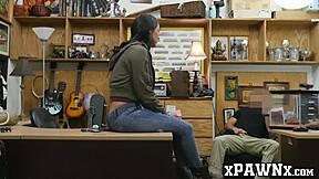 A stunning woman offers her intimate assets and other valuables at a pawnshop