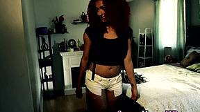 Ginger skinhead babe gets her ass pounded by an ebony hottie