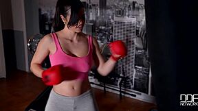 Busty pornstar Nekane's solo workout in space